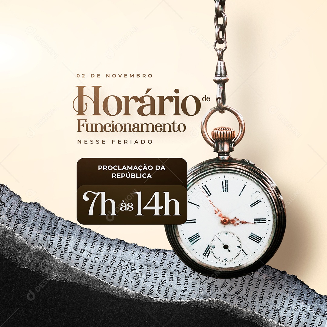 Horário de Funcionamento Proclamação da Republica Social Media PSD Editável