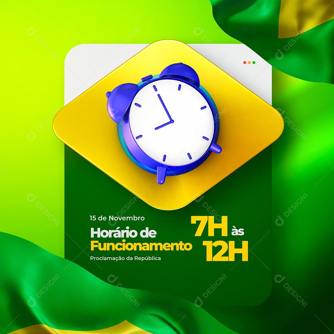 Horário de Funcionamento Proclamação da Republica Social Media PSD Editável