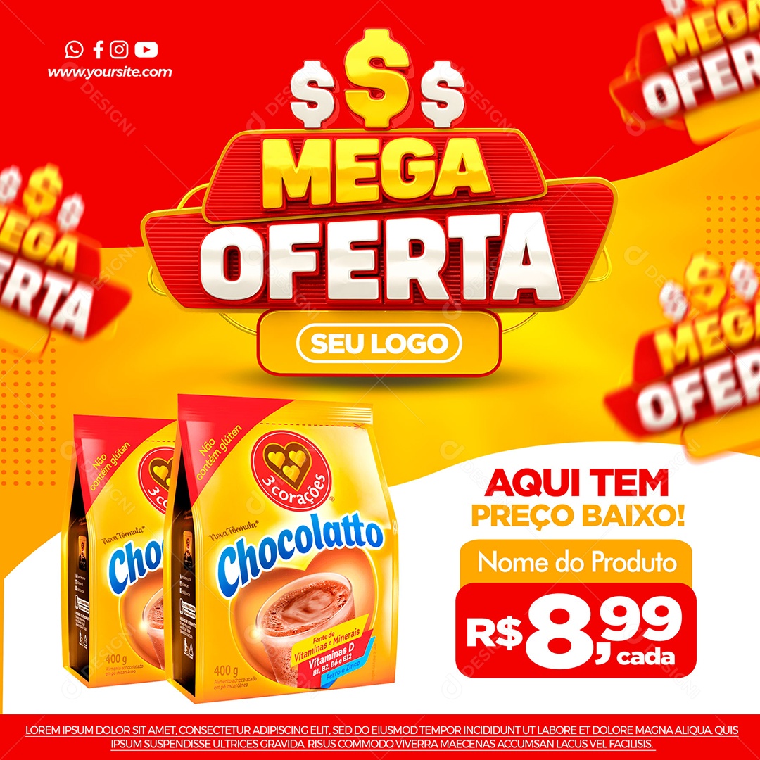 Social Media Supermercado Mega Oferta Promoções Produtos PSD Editável