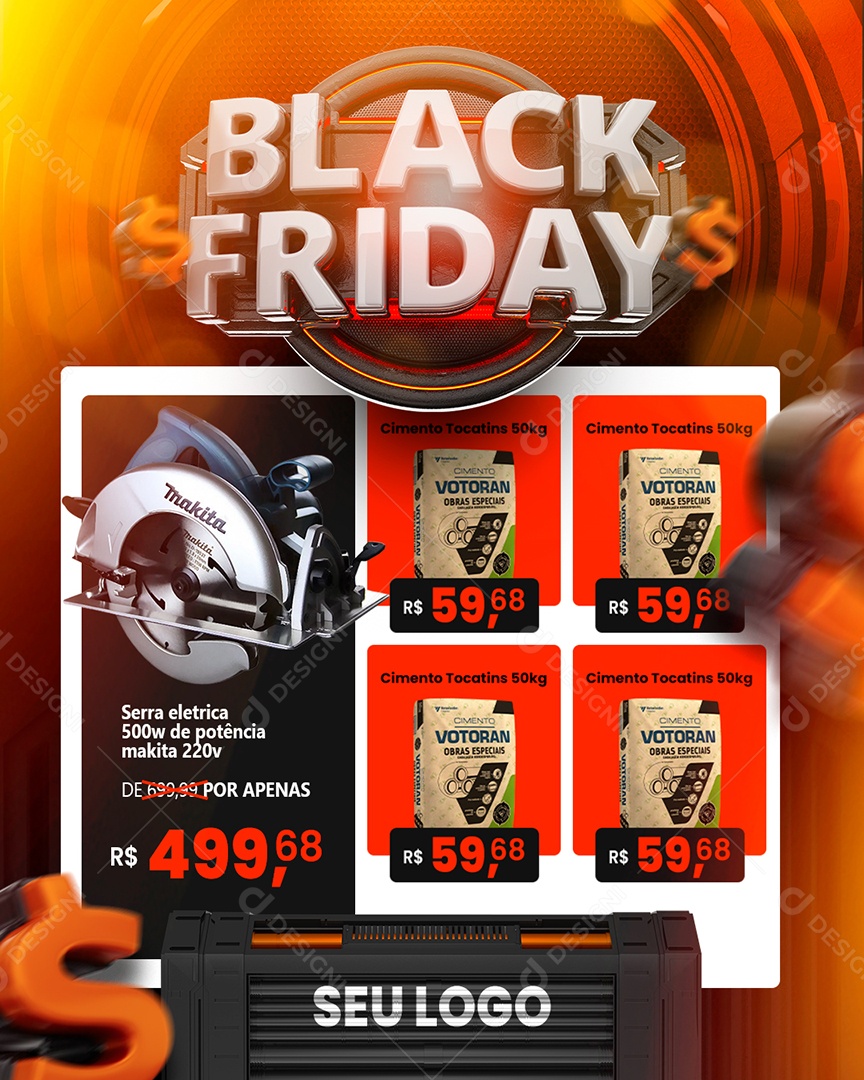 Encarte Material de Construção Black Friday Social Media PSD Editável