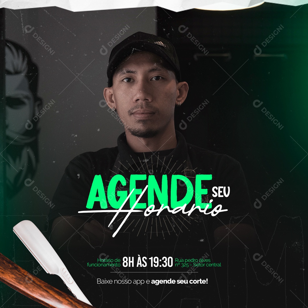Agende Seu Horário Barbearia Social Media PSD Editável