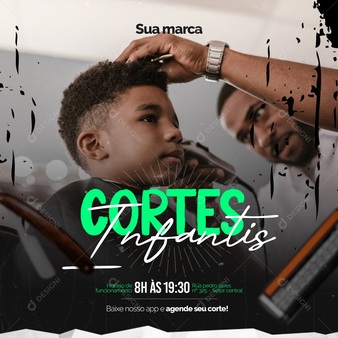 Corte Infantis Barbearia Social Media PSD Editável