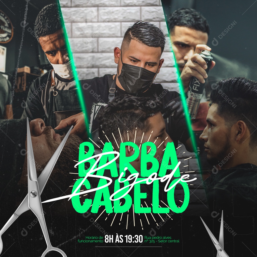 Barba Bigode Cabelo Barbearia Social Media PSD Editável