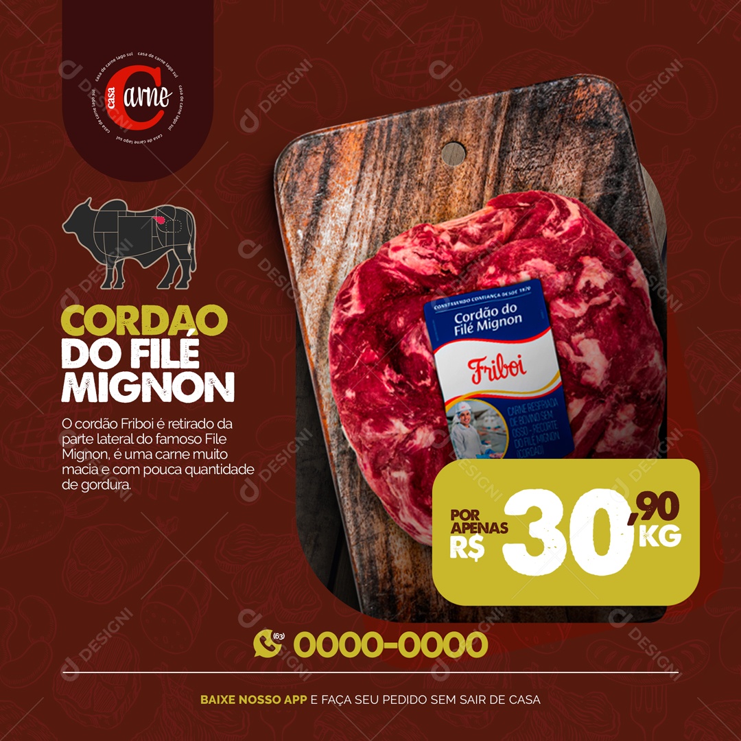 Cordão do Filé Mignon Casa de Carne Social Media PSD Editável