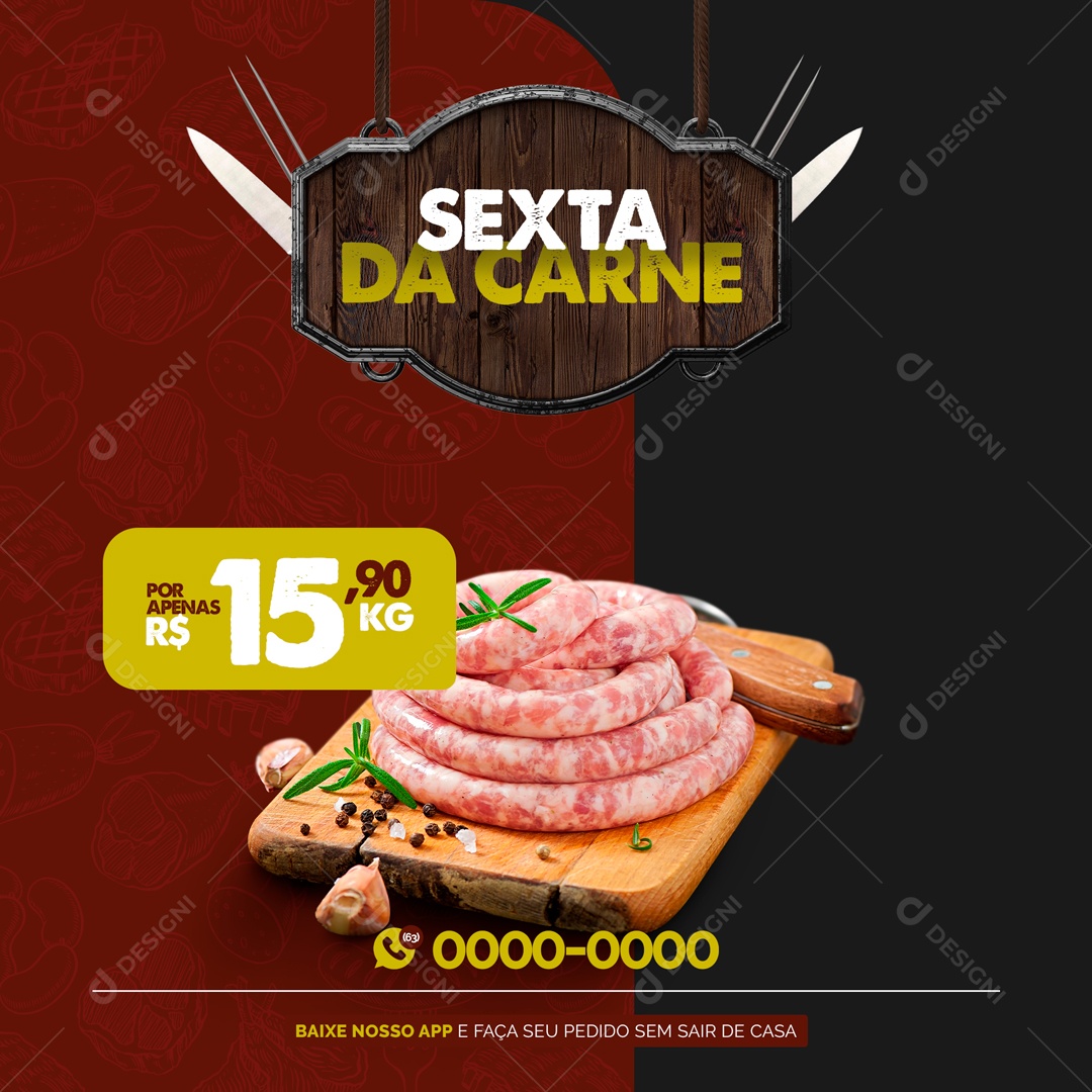 Sexta da Carne Faça seu Pedido Casa de Carne Social Media PSD Editável