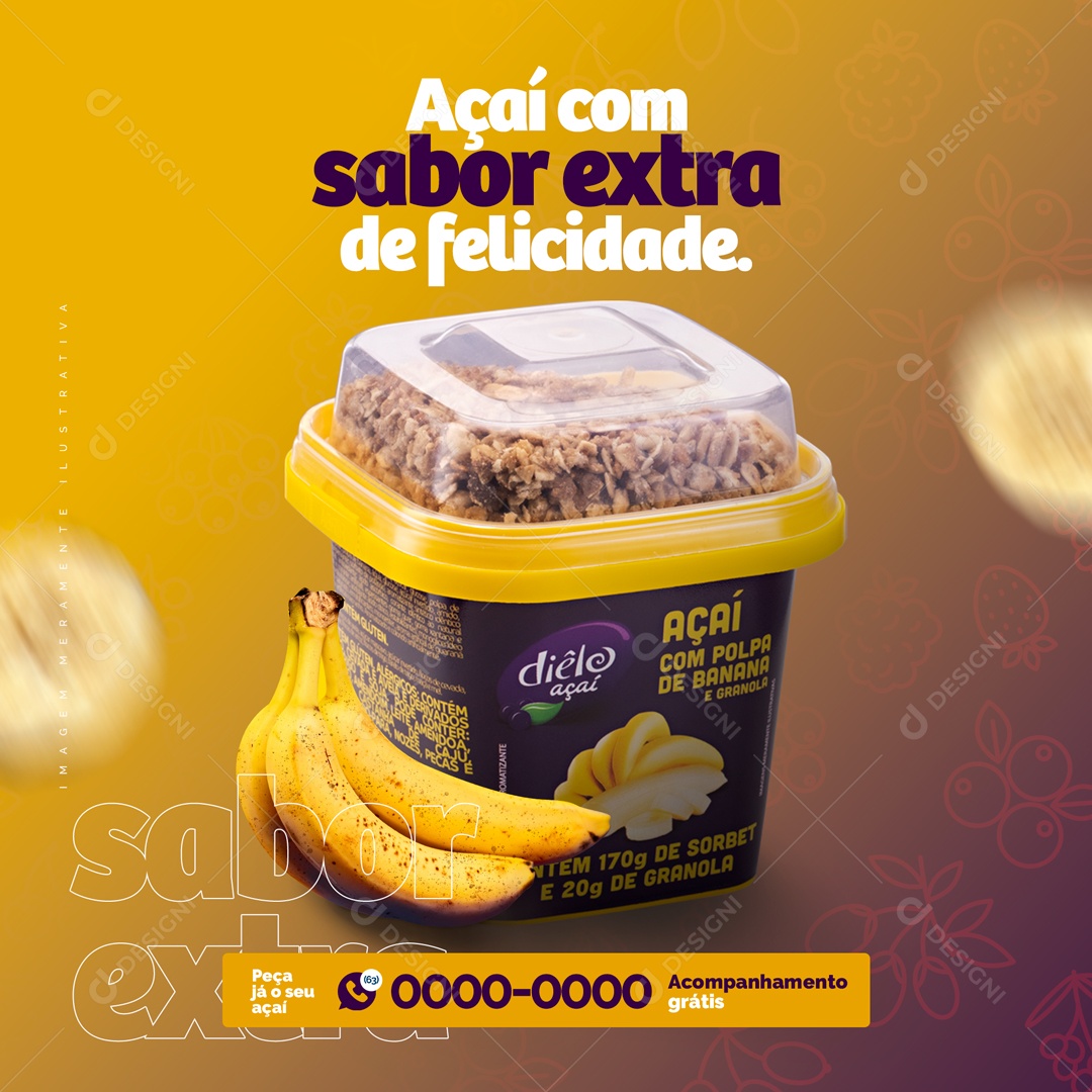 Açaí com Sabor Extra de Felicidade Açaiteria Social Media PSD Editável