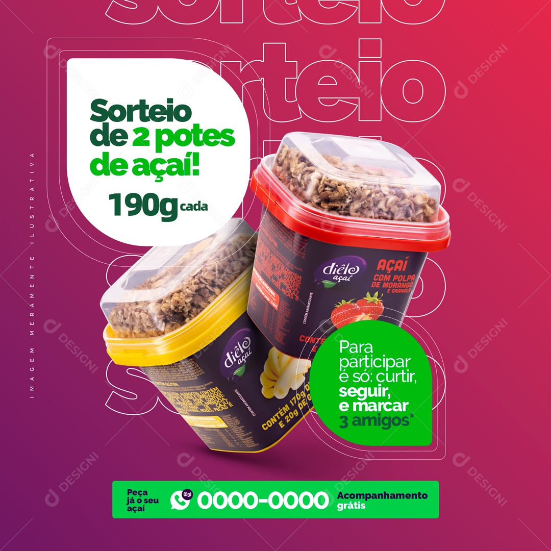 Sorteio de 2 Potes de Açaí Açaiteria Social Media PSD Editável
