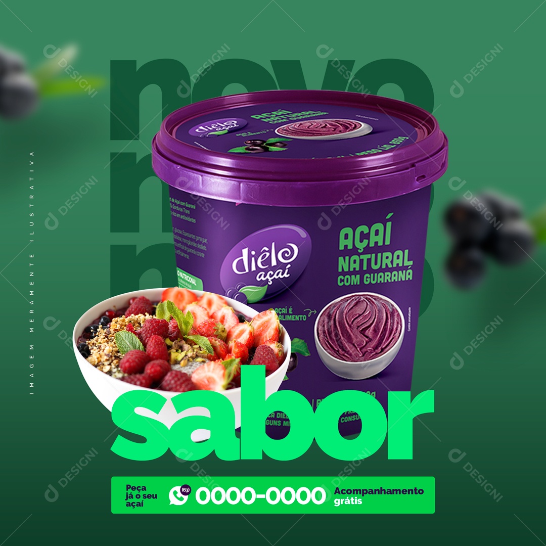 Açaí Natural com Guaraná Açaiteria Social Media PSD Editável