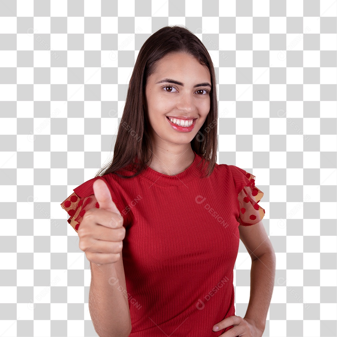 Linda mulher jovem garota sorridente sobre fundo isolado vermelho