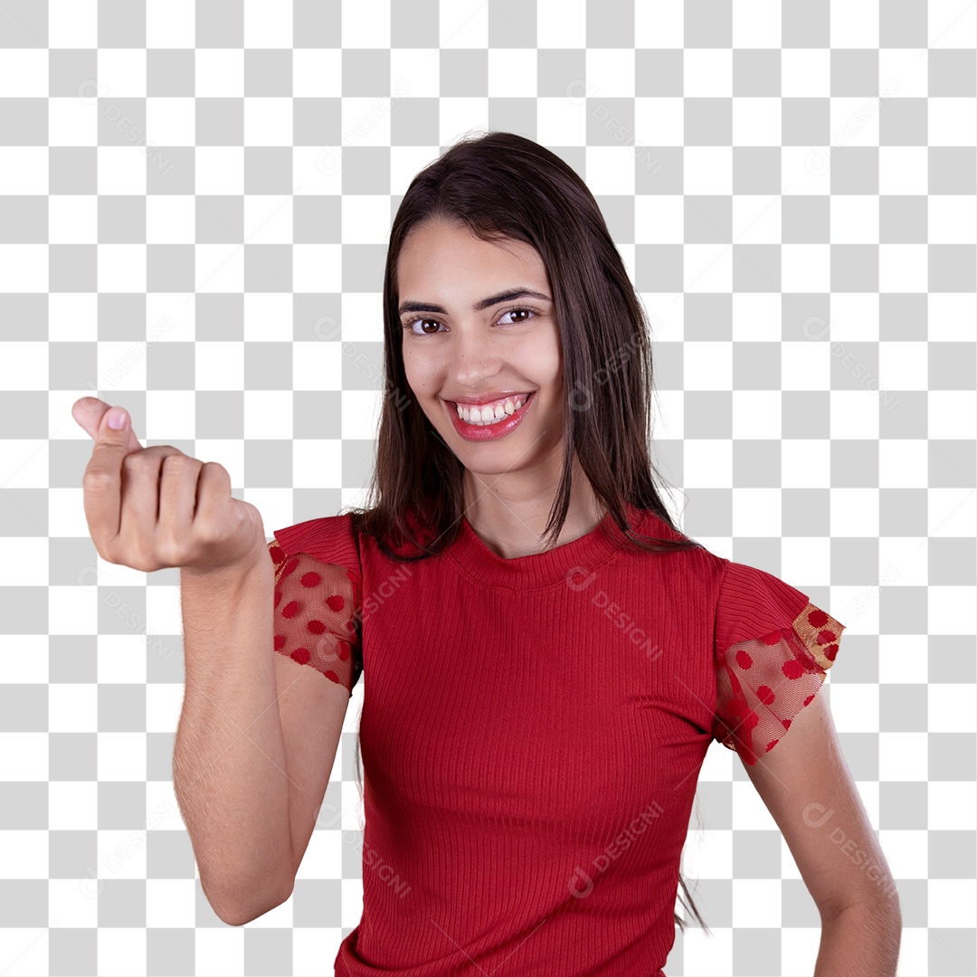 Linda mulher jovem garota sorridente sobre fundo isolado vermelho