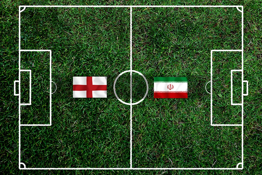Competição da Copa de Futebol entre a Inglaterra nacional e o Irã nacional.