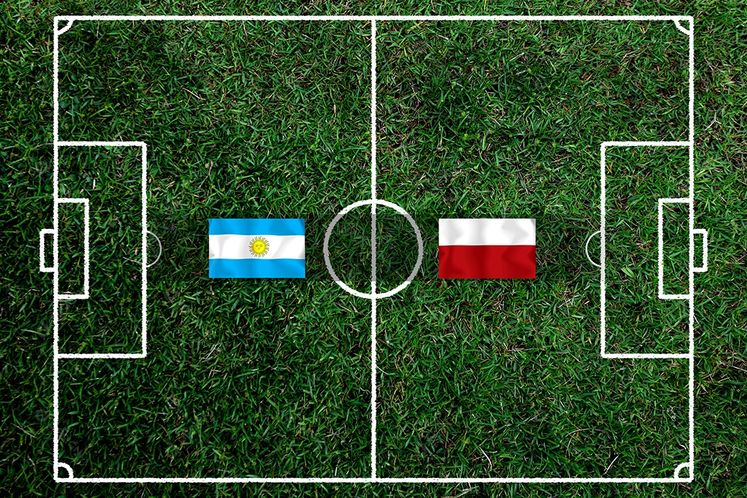 Competição da Copa de Futebol entre a Argentina nacional e a Polônia nacional.