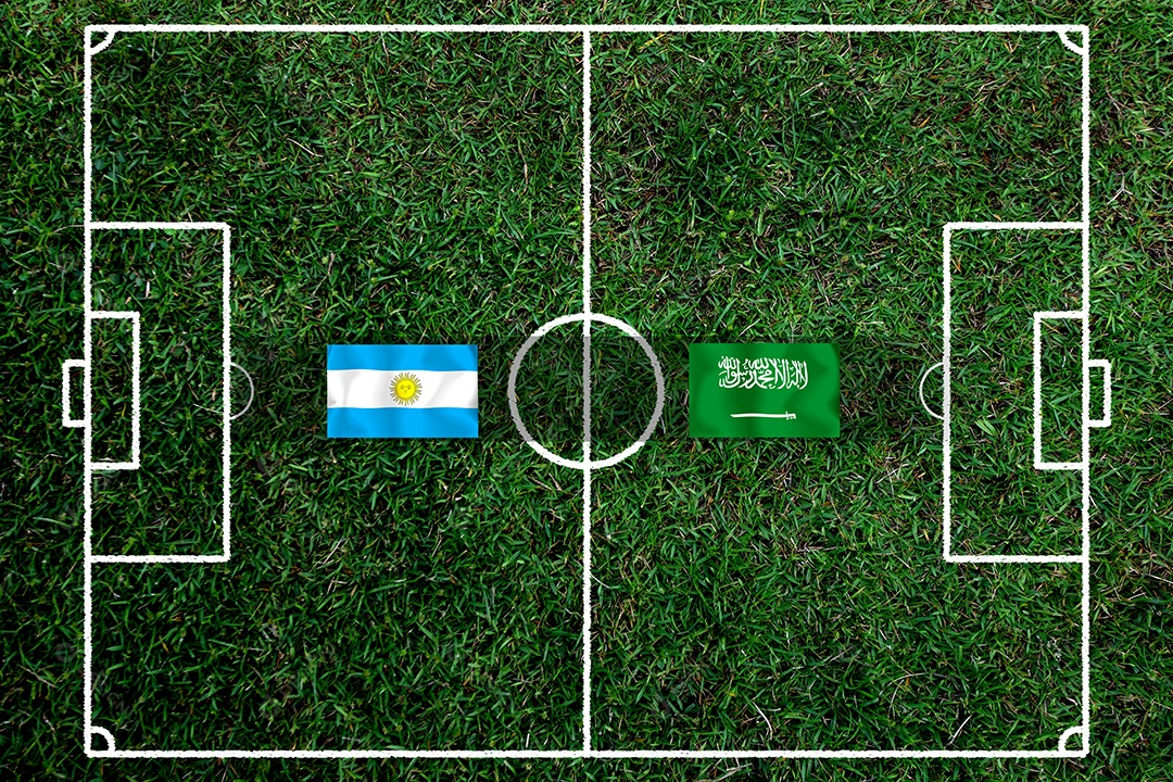 Competição da Copa de Futebol entre a Argentina nacional e a Arábia Saudita nacional.