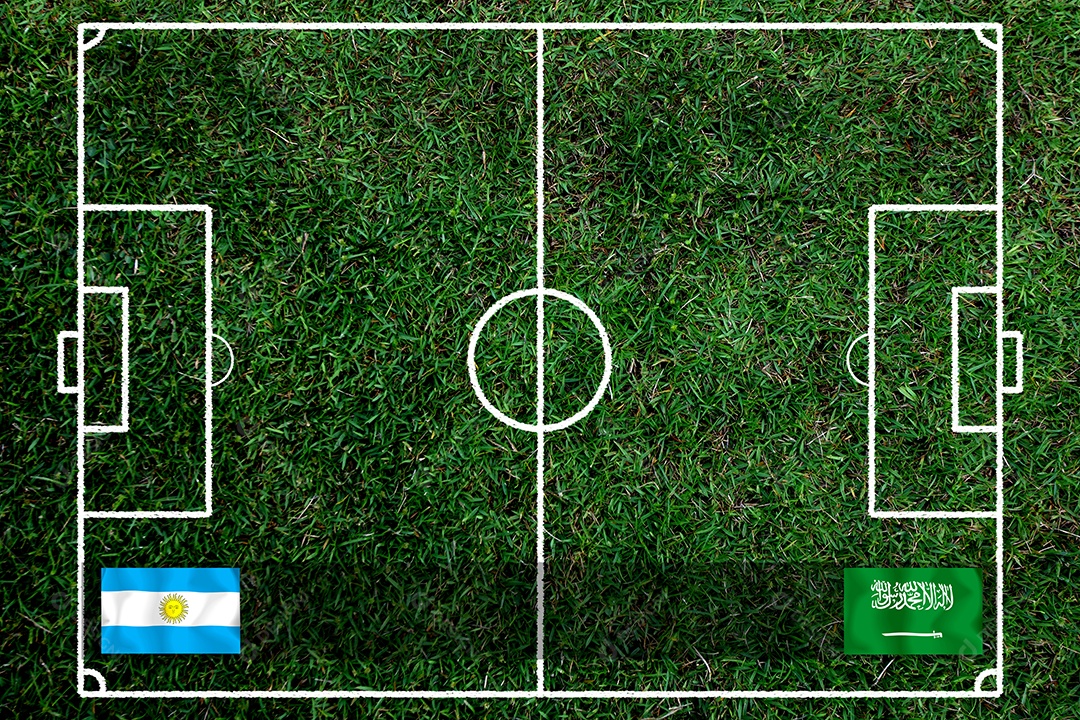 Competição da Copa de Futebol entre a Argentina nacional e a Arábia Saudita nacional.