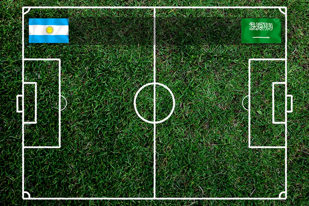 Competição da Copa de Futebol entre a Argentina nacional e a Arábia Saudita nacional.