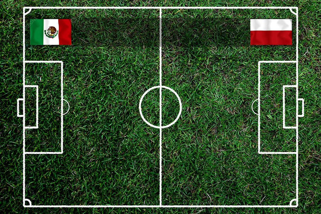 Competição da Copa de Futebol entre o México nacional e a Polônia nacional.