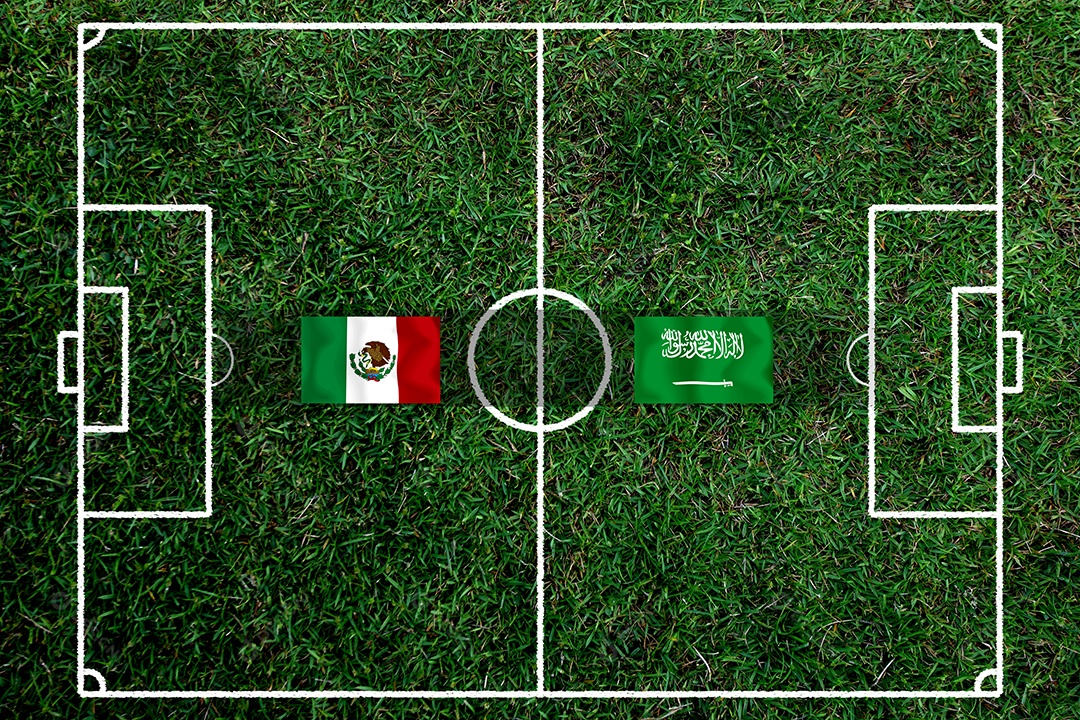 Competição da Copa de Futebol entre o México nacional e a Arábia Saudita nacional.
