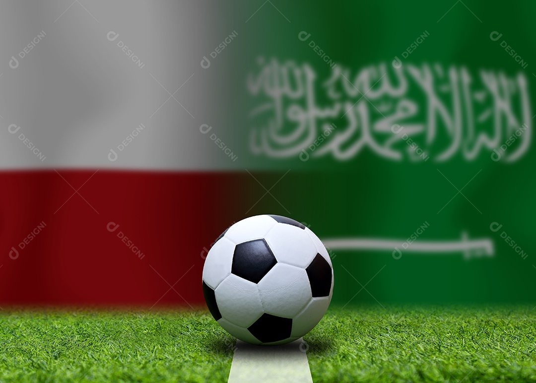 Competição da Copa de Futebol entre a Polônia nacional e a Arábia Saudita nacional.