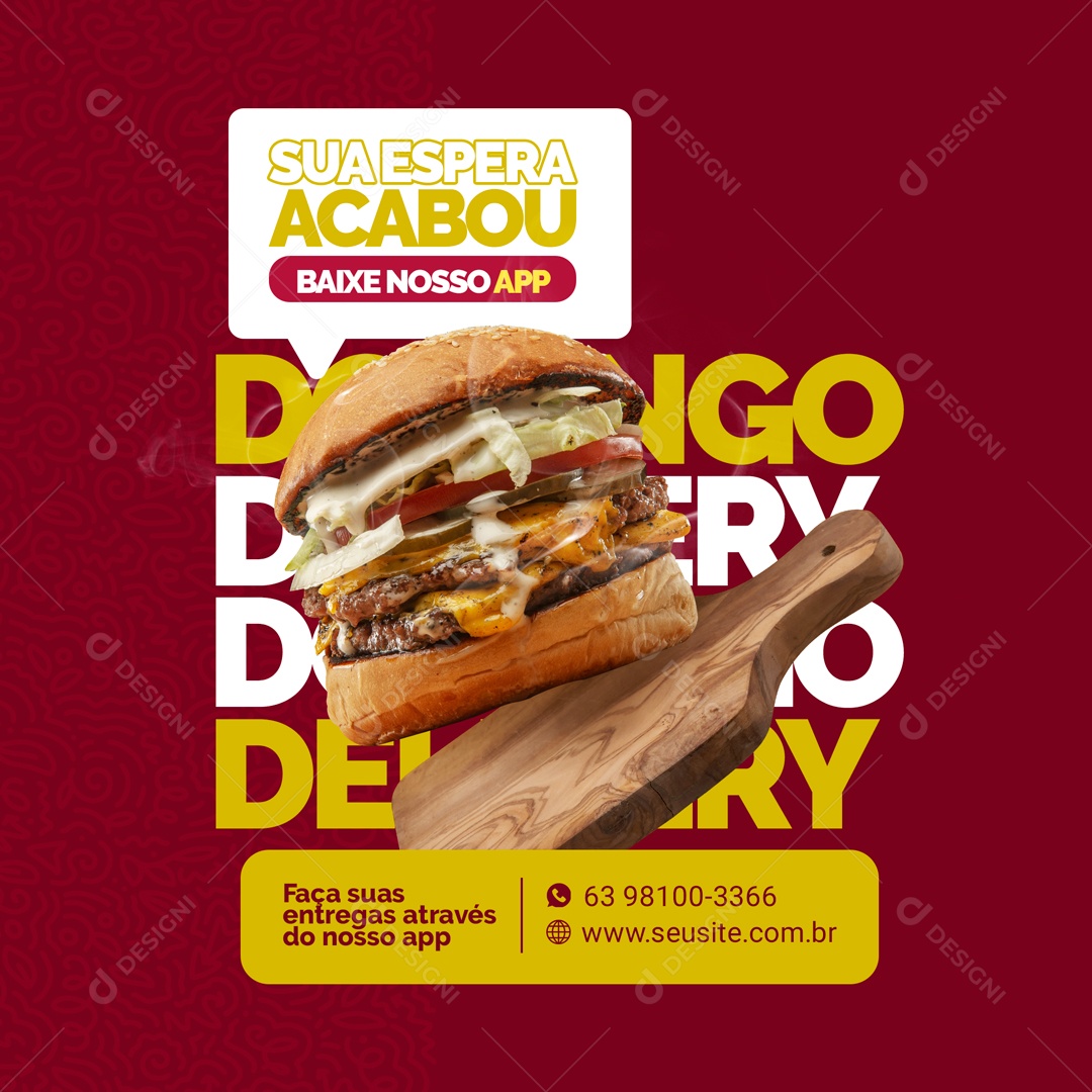 Sua Espera Acabou Domingo Delivery Social Media PSD Editável