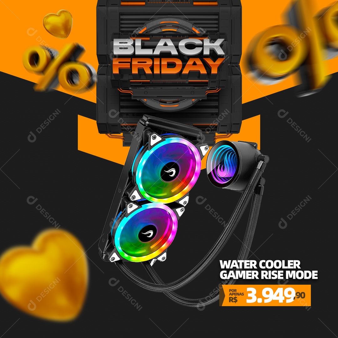 Water Cooler Gamer Rise Mode Black Friday Social Media PSD Editável