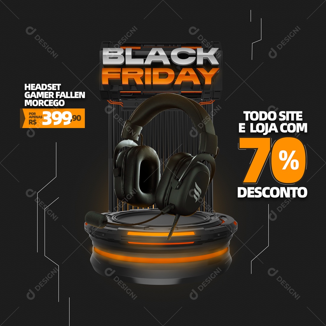 Headset Gamer Fallen Morcego Black Friday Social Media PSD Editável
