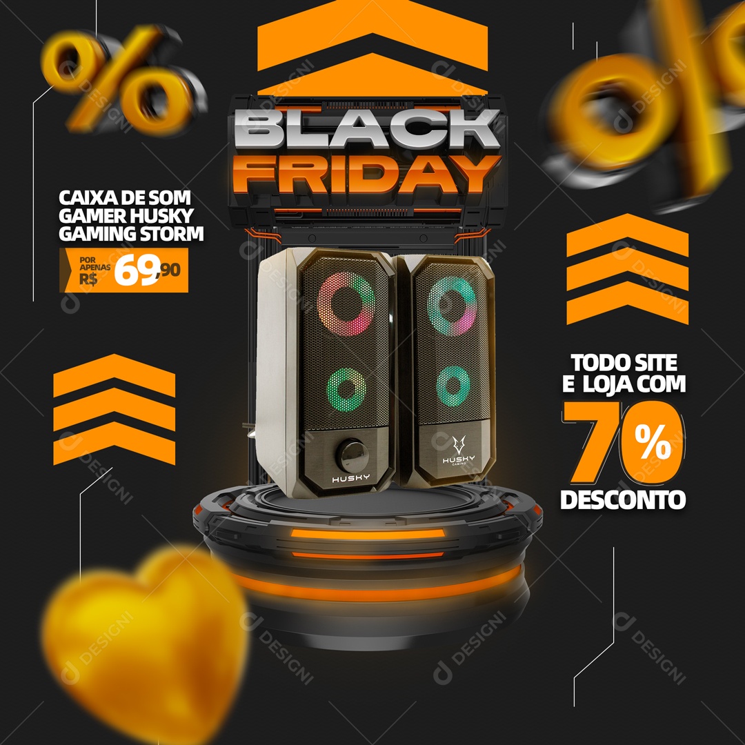 Todo Site e Loja com 70% Desconto Black Friday Social Media PSD Editável