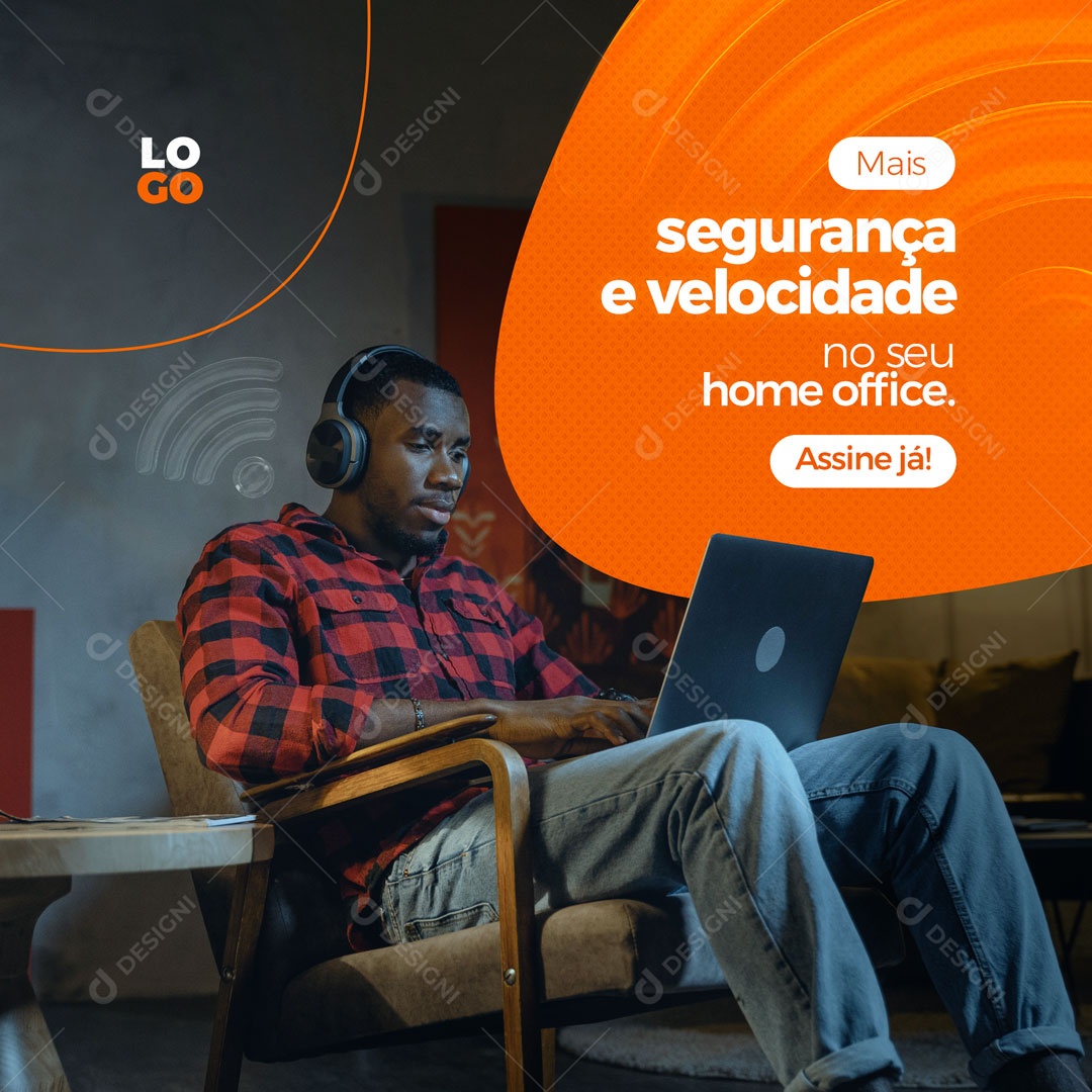 Segurança e Velocidade no Seu Home Office Provedor de Internet Social Media PSD Editável