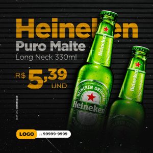 Heineken Puro Malte Long Neck Cervejaria Social Media PSD Editável