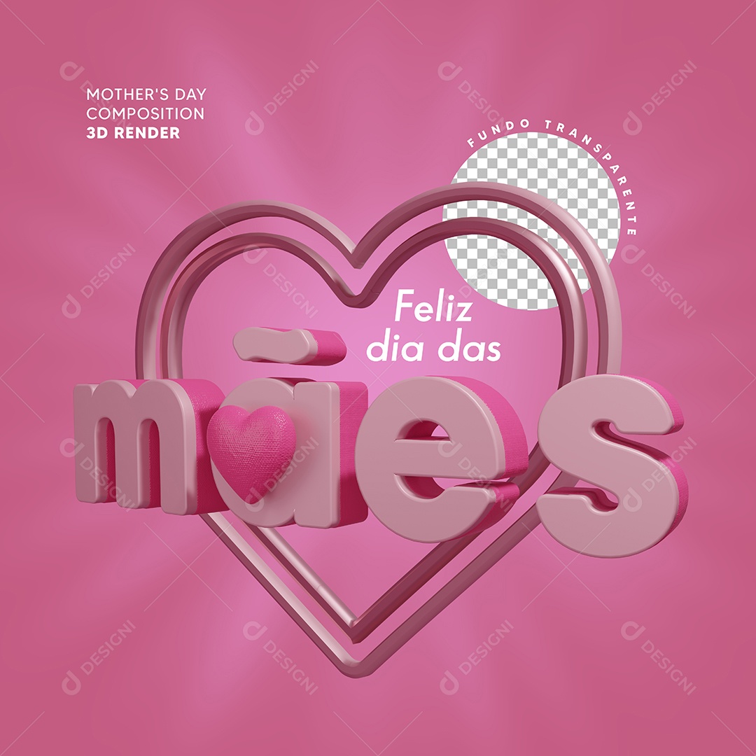Selo 3D Feliz Dia da Mães Para Composição PSD