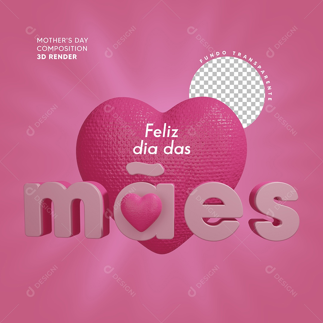 Selo 3D Feliz Dia da Mães Para Composição PSD