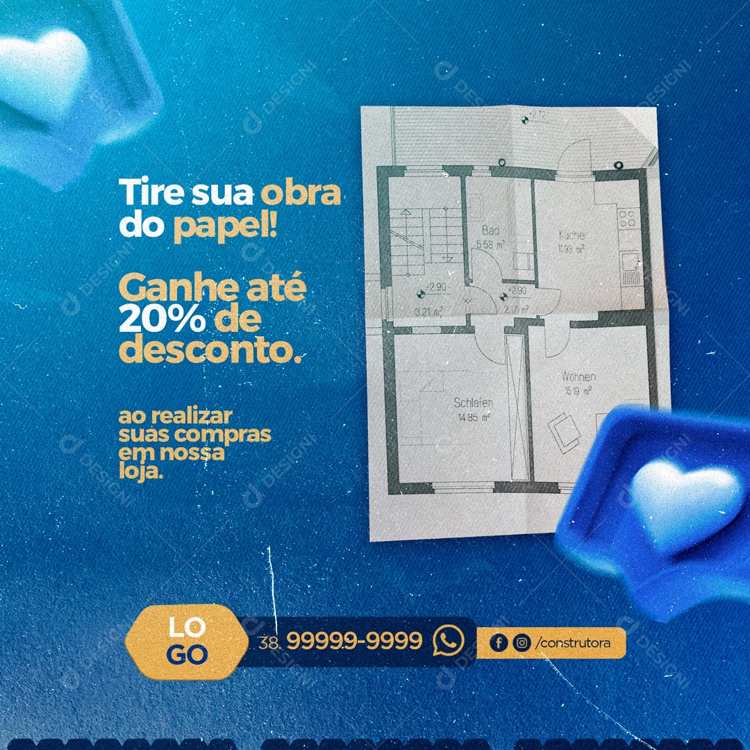 Tire Sua Obra do Papel Construção Social Media PSD Editável