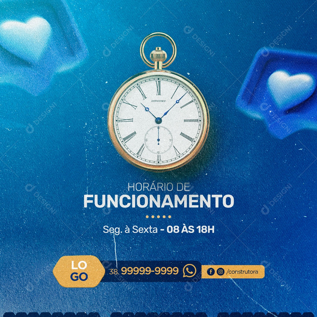 Horário de Atendimento Construção Social Media PSD Editável