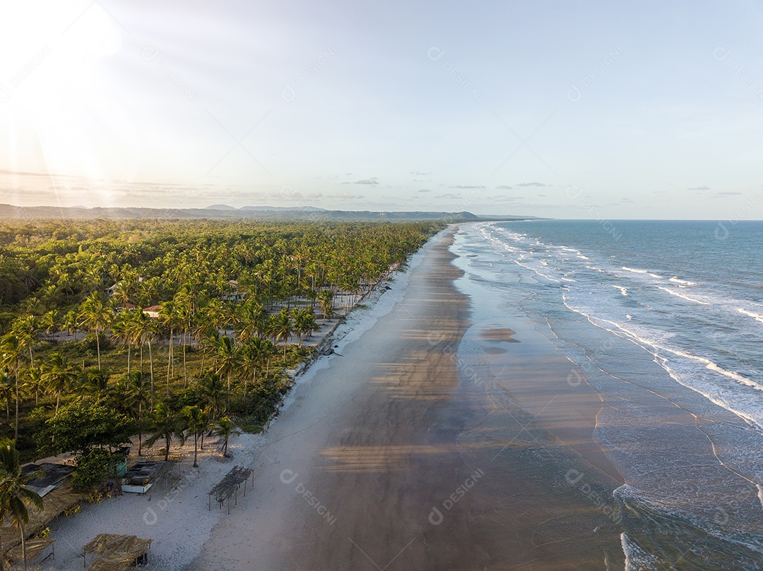 Drone vista aérea da praia tropical deserta em Ilhéus Bahia Brasil.