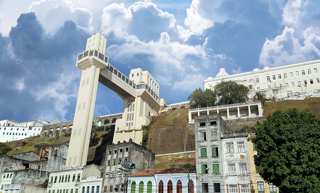 Vista do elevador Lacerda Postal de Salvador Bahia Brasil.