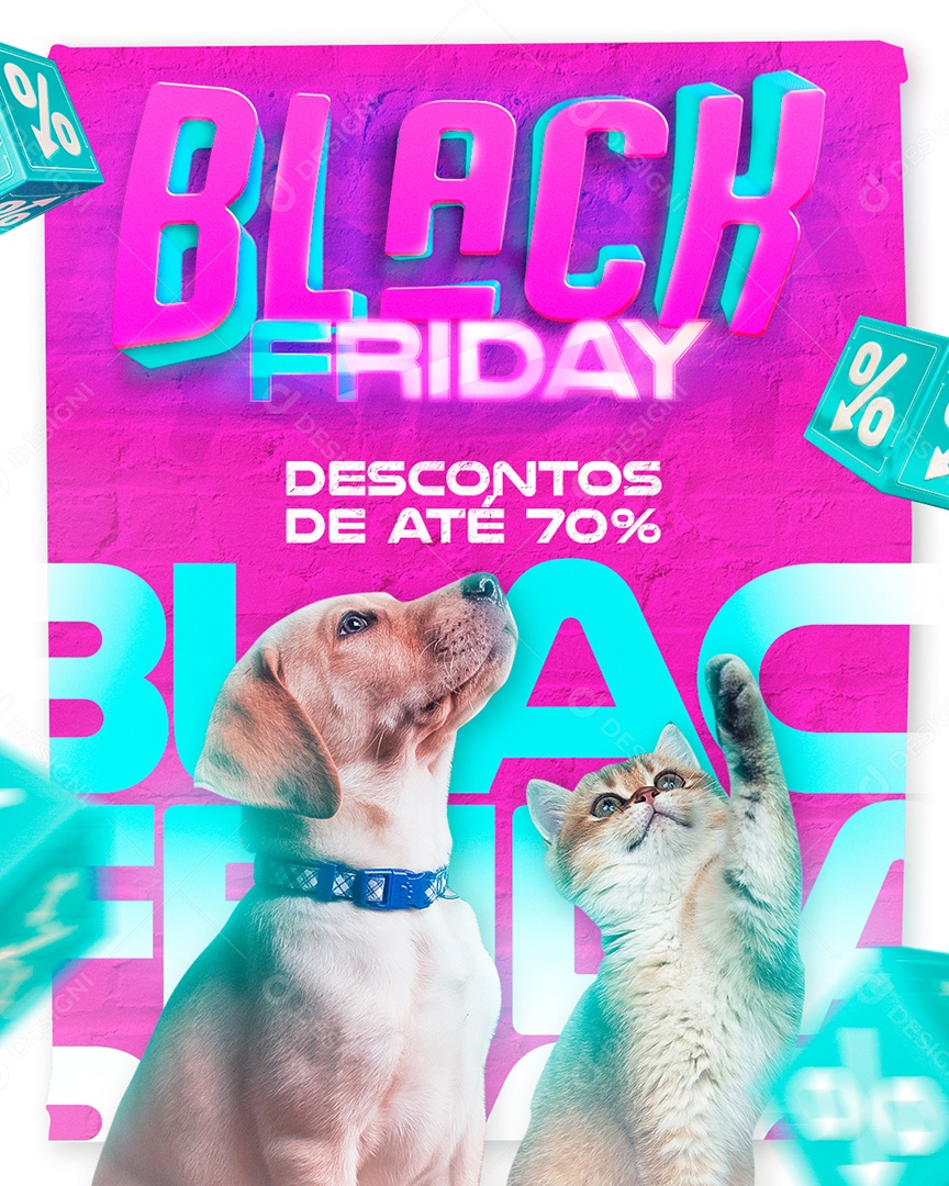 Black Friday Descontos de Até 70% Venha Conferir Social Media PSD Editável
