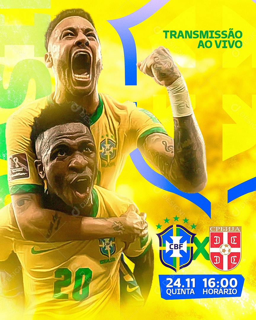Flyer Copa do Mundo Brasil x Sérvia Social Media PSD Editável