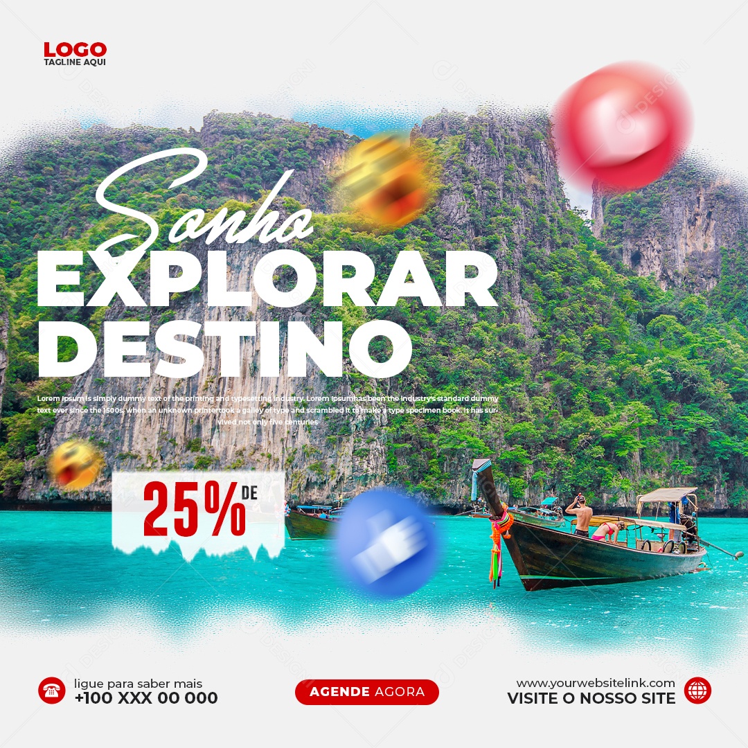Social Media Agência de Viagens Sonho Explorar Destino PSD Editável