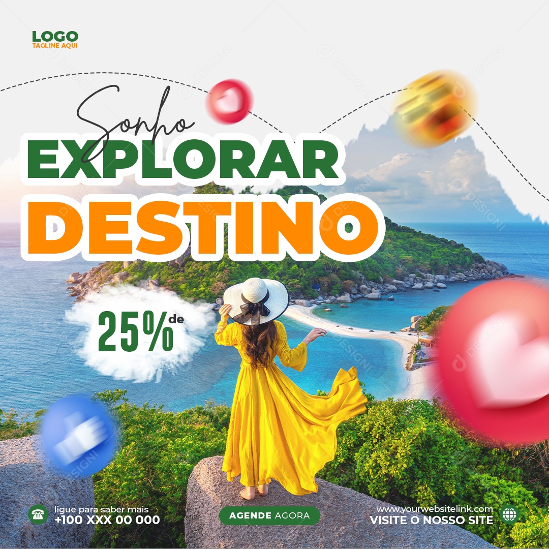 Social Media Agência de Viagens Sonho Explorar Destino PSD Editável