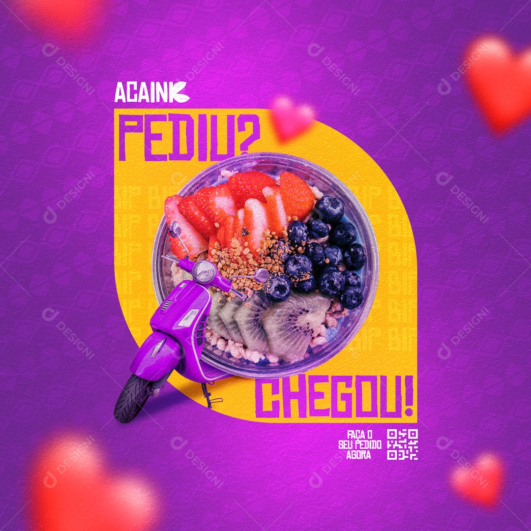Pediu Chegou Delivery Açaiteria Social Media PSD Editável