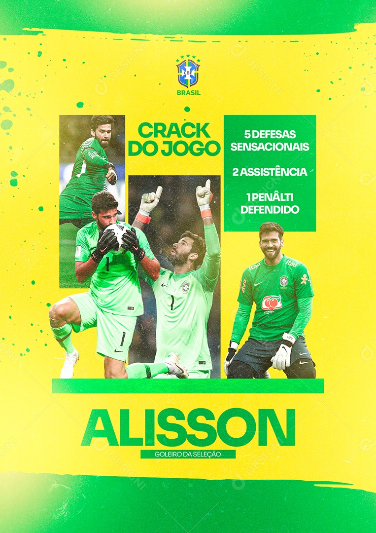 Copa do Mundo Crack Do Jogo Alisson Goleiro da Seleção Social Media PSD Editável
