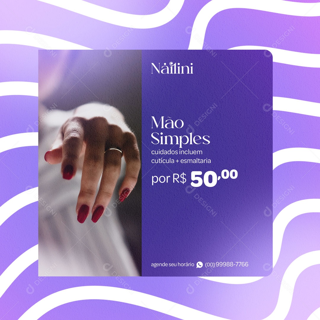 Cutícula + Esmaltaria por R$ 50,00 Manicure Social Media PSD Editável