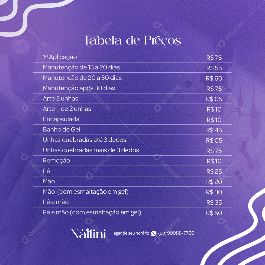 Tabela de Preços Manicure Social Media PSD Editável