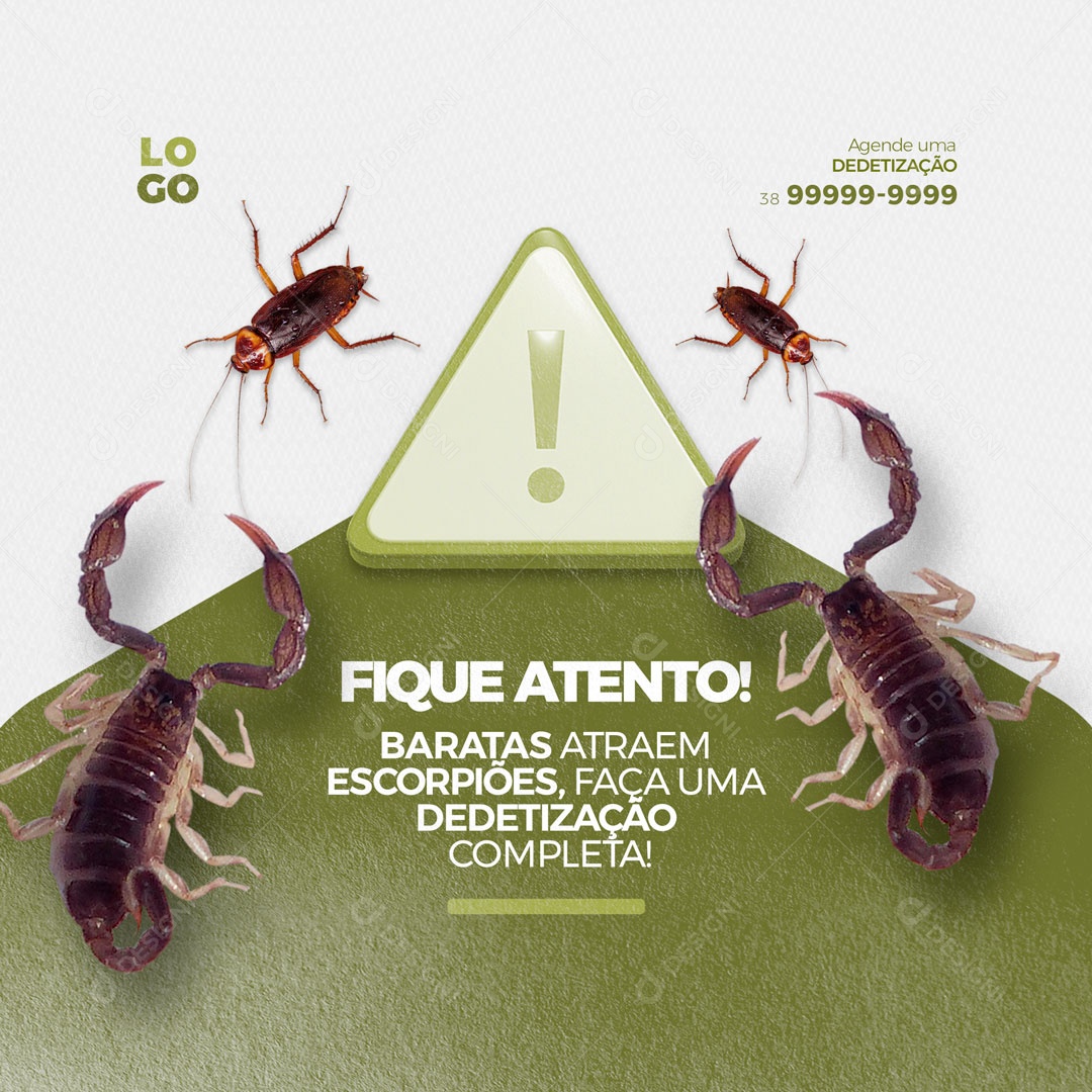 Fique Atento! Baratas Atraem Escorpiões, Faça uma Dedetização Completa Social Media PSD Editável