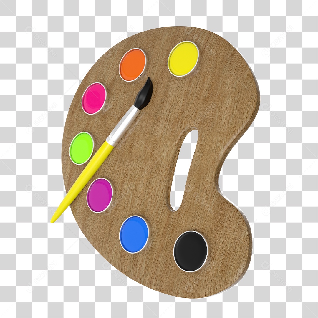 Paleta de Arte Em Madeira Com Tinta e Pincel PNG Transparente