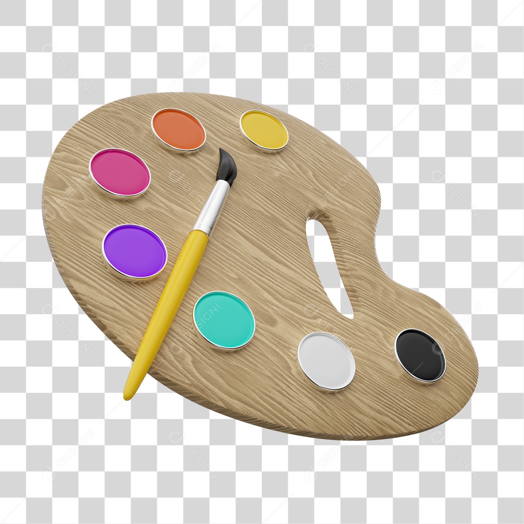 Elemento 3D Paleta Com Tintas e Pincel PNG Transparente Sem Fundo
