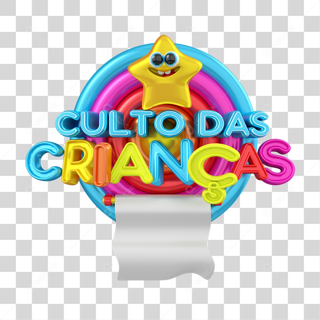 Selo 3D Culto das Crianças Para Composição PNG Transparente Sem Fundo