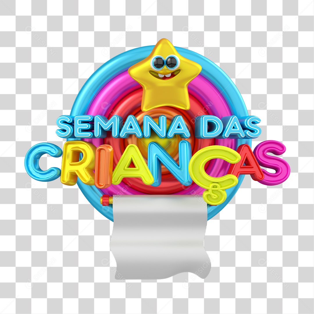 Selo 3D Semana das Crianças Para Composição PNG Transparente Sem Fundo