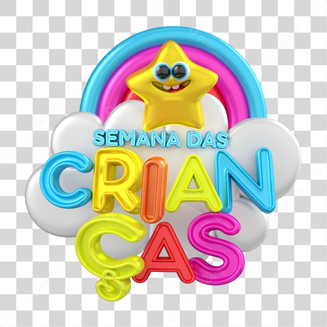 Selo 3D Semana das Crianças Para Composição PNG Transparente Sem Fundo