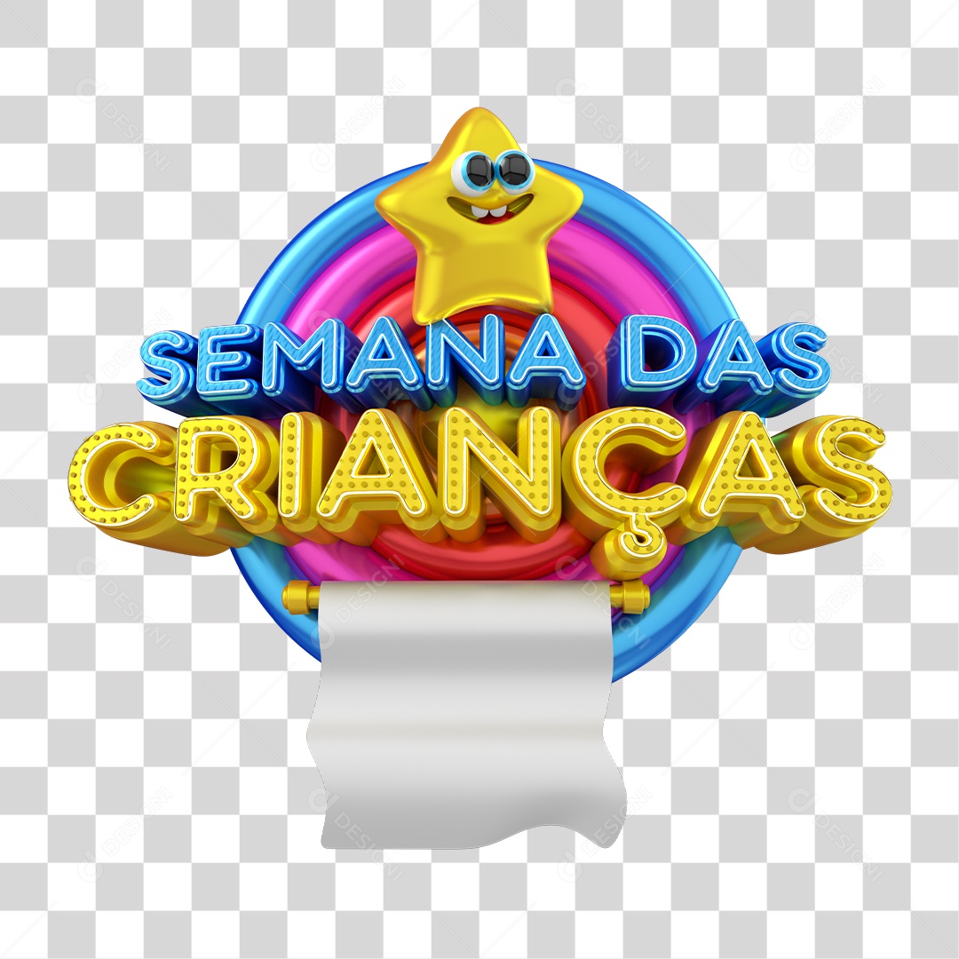 Selo 3D Semana das Crianças Para Composição PNG Transparente Sem Fundo