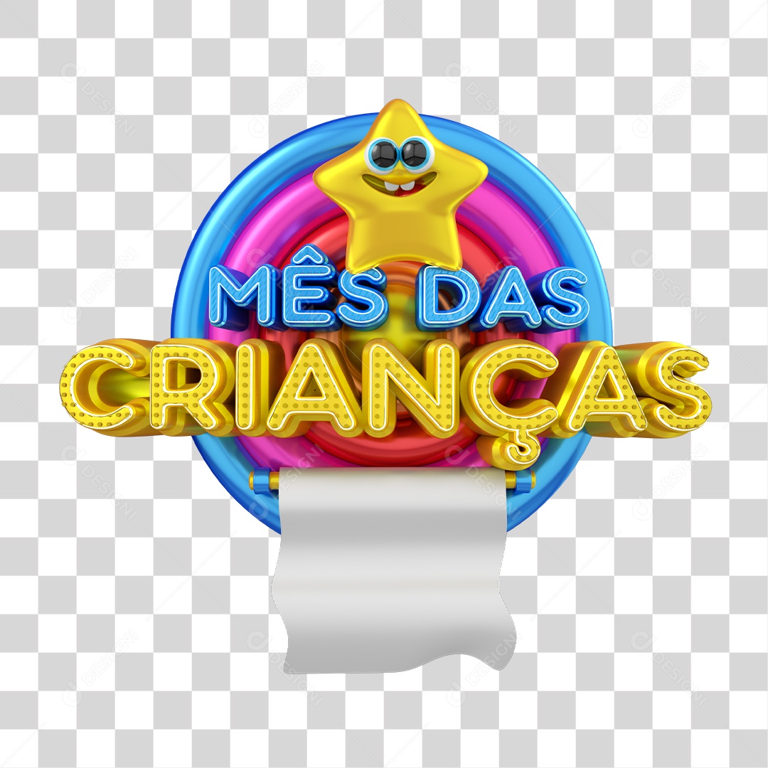 Selo 3D Mês das Crianças Para Composição PNG Transparente Sem Fundo